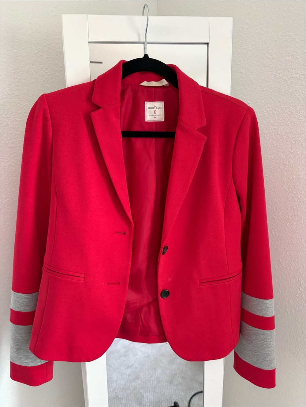 GAP Red Blazer with Gray Sleeve Stripes